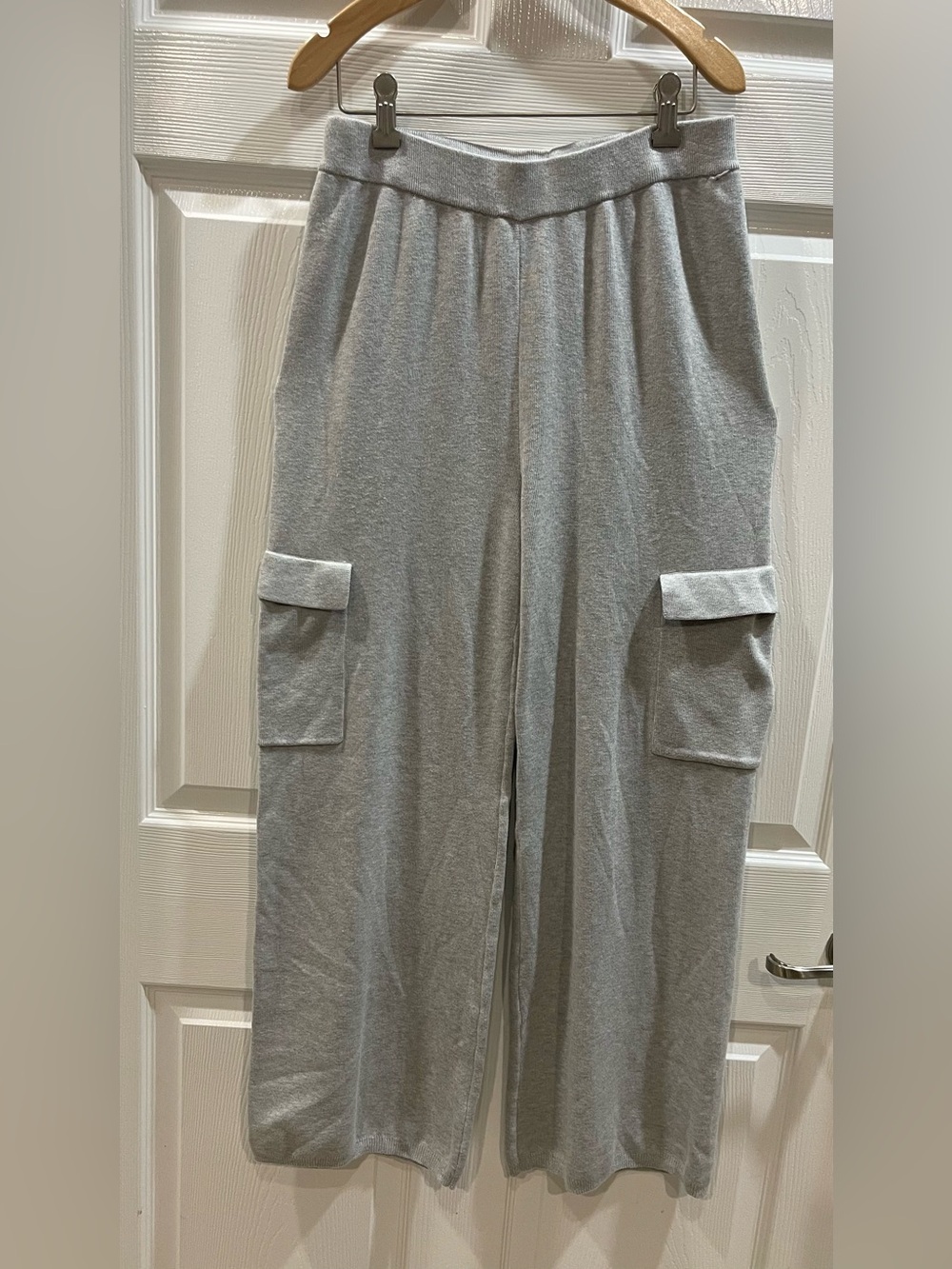 Pink Rose Knit Wide-Leg Cargo Loungewear Pants women Size Medium